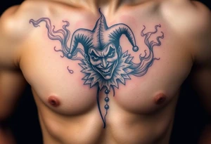 jester in a fog of smoke tattoo idea