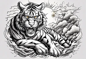 Tiger with lightning and the sun in the background for a sleeve tattoo tattoo idea