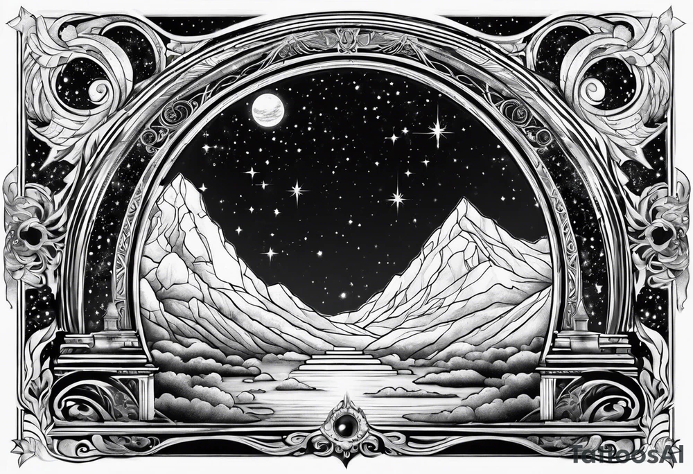 cosmic spiritual archway starry skies tattoo idea