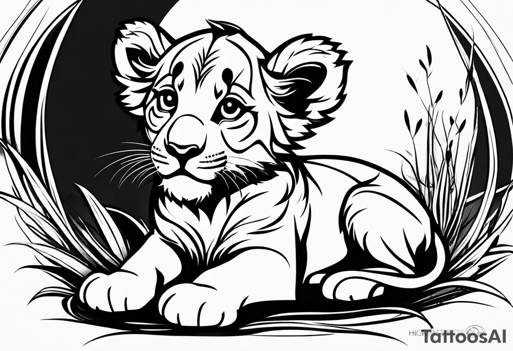 super cute cartoon lion cub no background tattoo idea