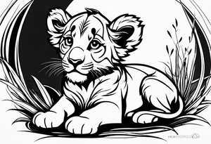 super cute cartoon lion cub no background tattoo idea