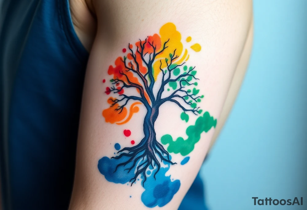 Tree of life half Jamaican colours half Irish colours tattoo idea