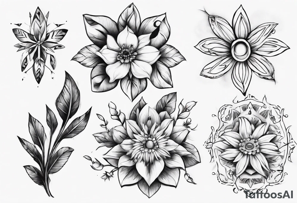 indigenous flowers thigh piece tattoo idea