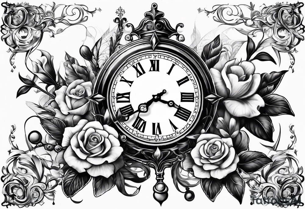 fleur de lis with compass and clock tattoo idea