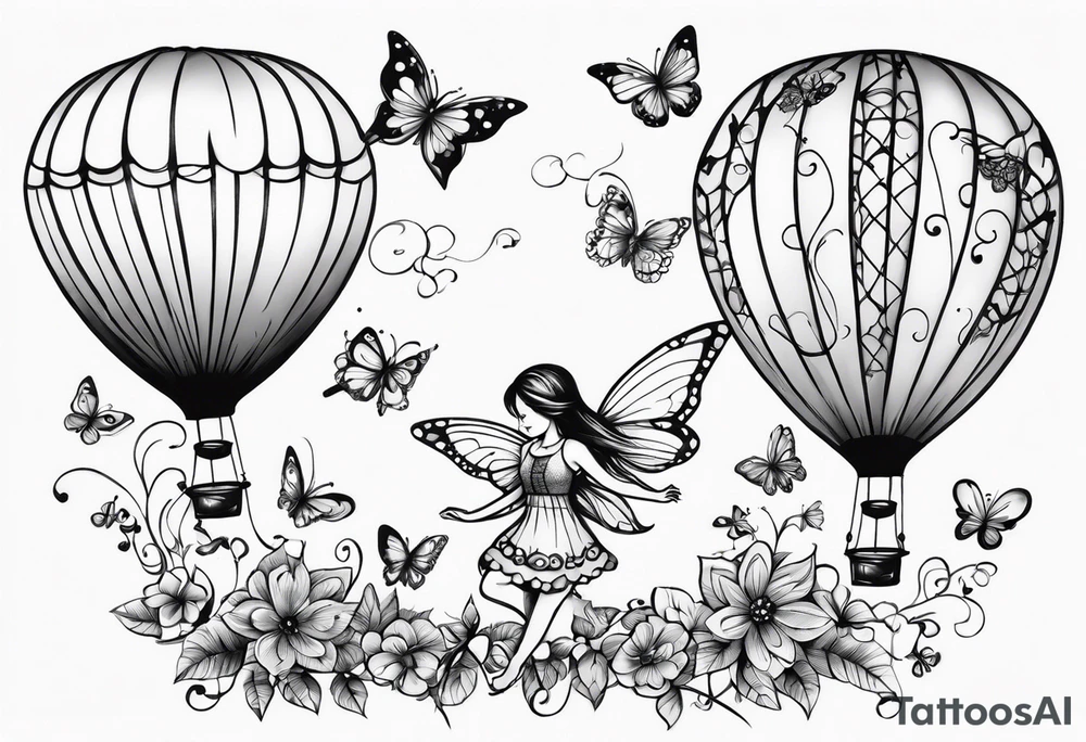 fairies and butterflies with balloons tattoo idea