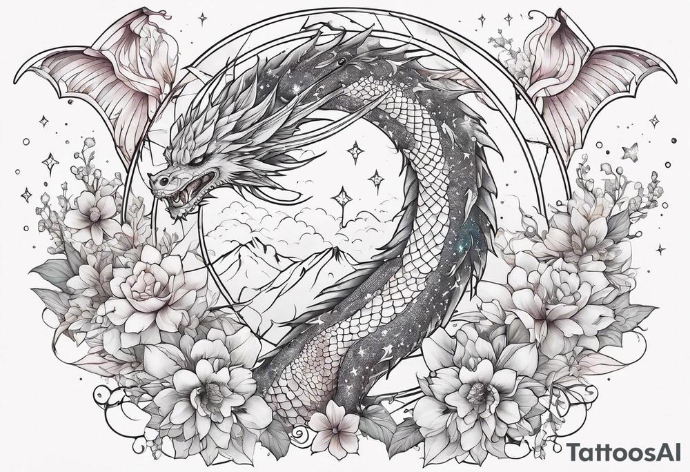 Constellation, wing , snow , cross , dragon female japan kawaii , flower tattoo idea