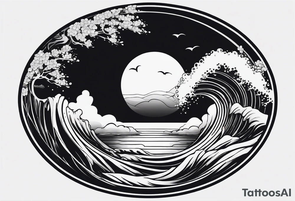 I want a tattoo of the ocean in a plain circle tattoo idea