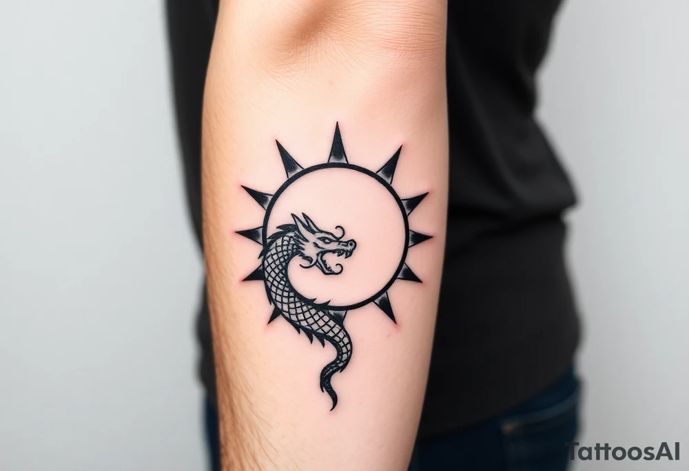 sun and dragonmoon in constellation with dragon pattern tattoo idea
