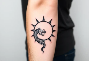 sun and dragonmoon in constellation with dragon pattern tattoo idea
