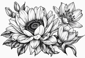 Floral design One each of sunflower, lily, peony, cherry blossom and tulip tattoo idea