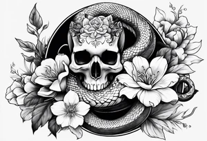 Snake, skulls, and flowers tattoo idea