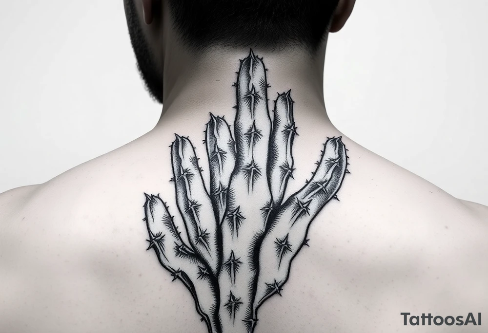 cactus large line tattoo idea