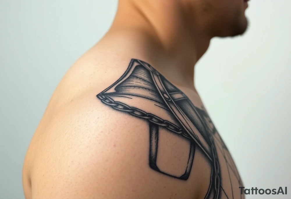 Huge and Exquisitely detailed shoulder tattoo of chainmail and plate armor tattoo idea