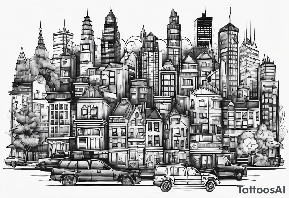 city life tattoo idea