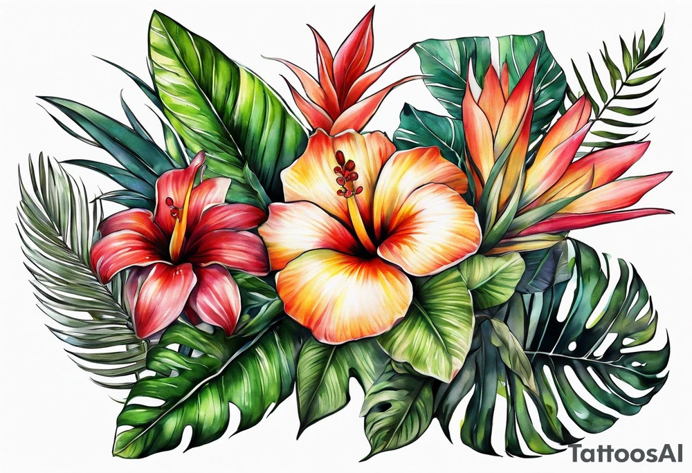 Tropical plants sleeve tattoo idea