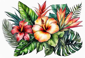 Tropical plants sleeve tattoo idea