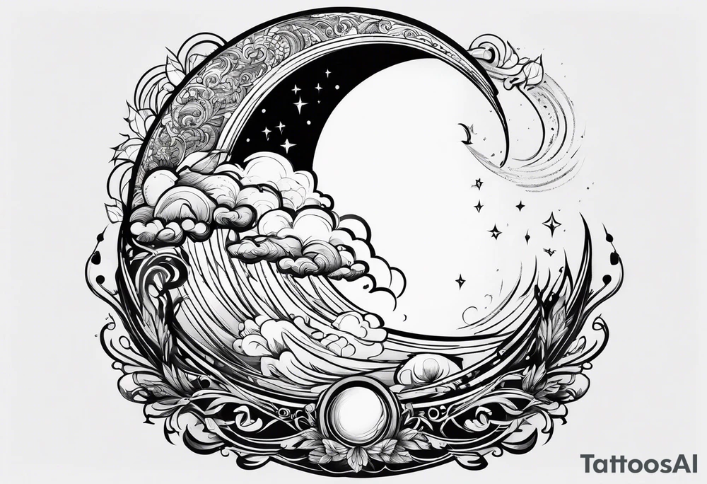 Fire over a half moon tattoo idea