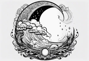 Fire over a half moon tattoo idea