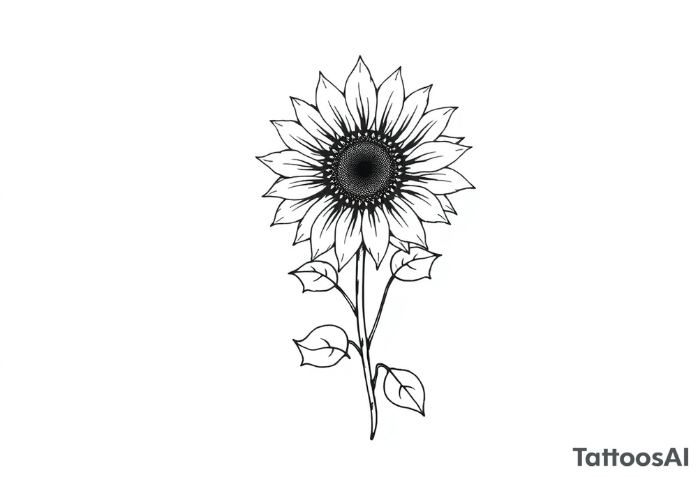 Sunflower with stem and leaves tattoo idea