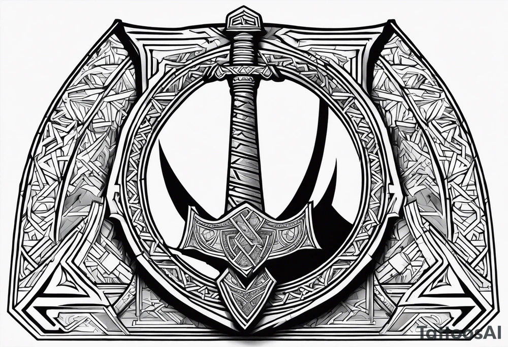 Valhalla staurs sword shield axe Valknut tattoo idea