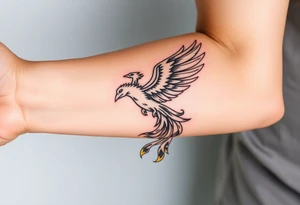 magnificent phoenix rising from golden flames with trailing embers tattoo idea