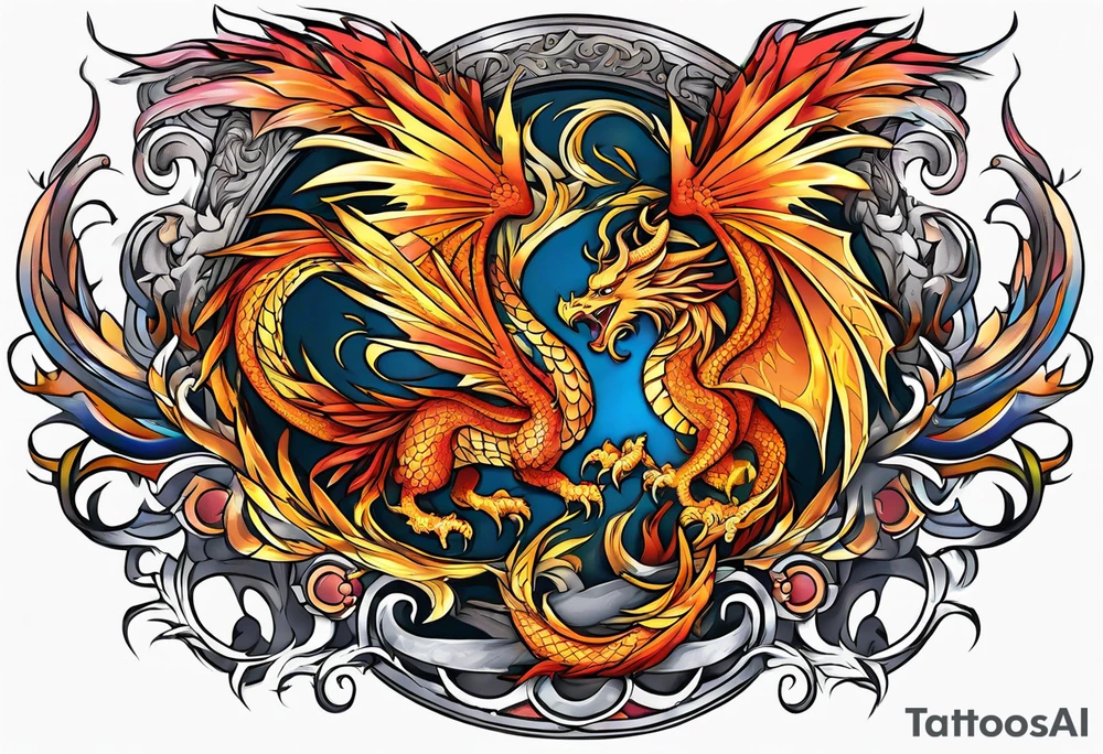 majestic  dragon and phoenix tattoo tattoo idea