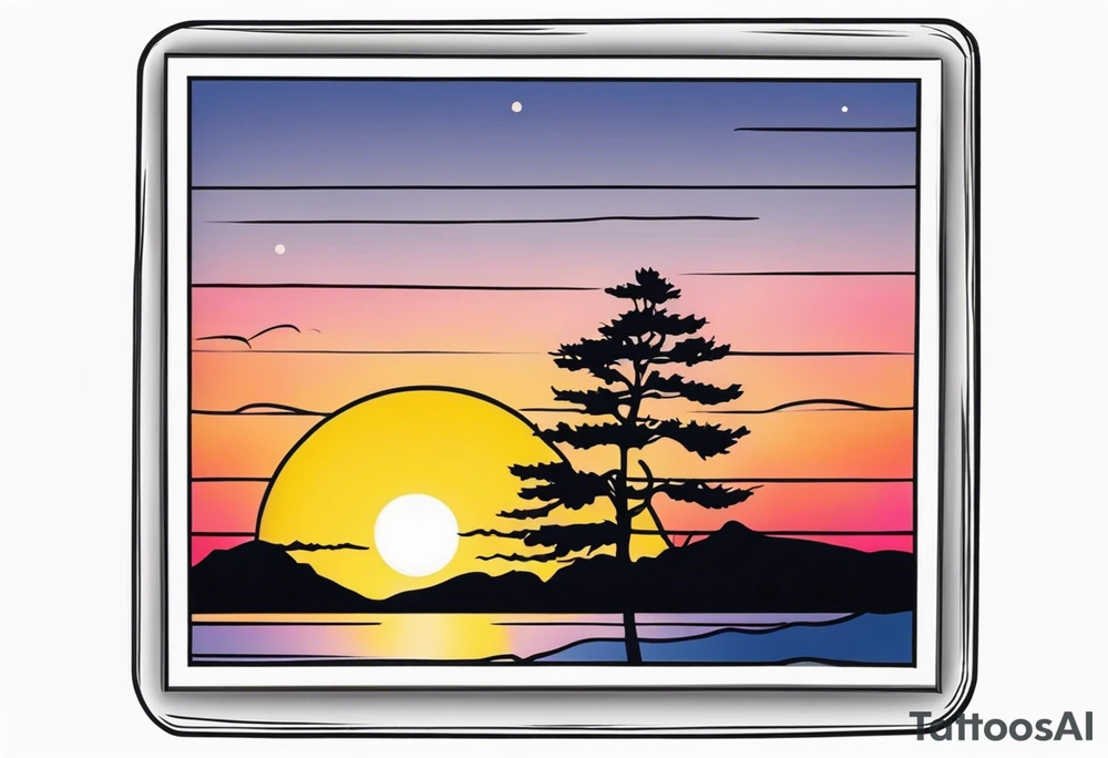 the outline of a polaroid-frame where the image of the picture is a sunset tattoo idea