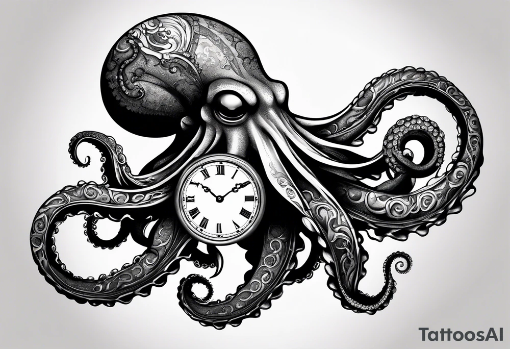 to be drawn in the arm, pocket watch wrapped under an aggressive octopus in side view tattoo idea