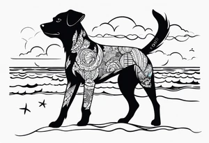 dog playing on the beach tattoo idea