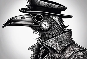 steampunk plague doctor with raven tattoo idea