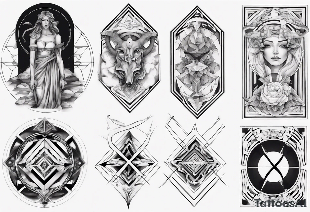 Geometrical x Greek mythology half sleeve tattoo idea