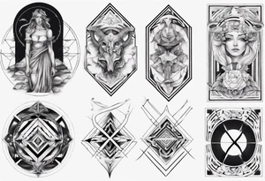 Geometrical x Greek mythology half sleeve tattoo idea