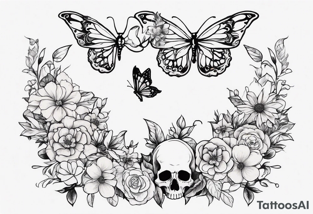 full body skeleton in pieces

 flowers and butterflies
simple design minimal sketch tattoo idea