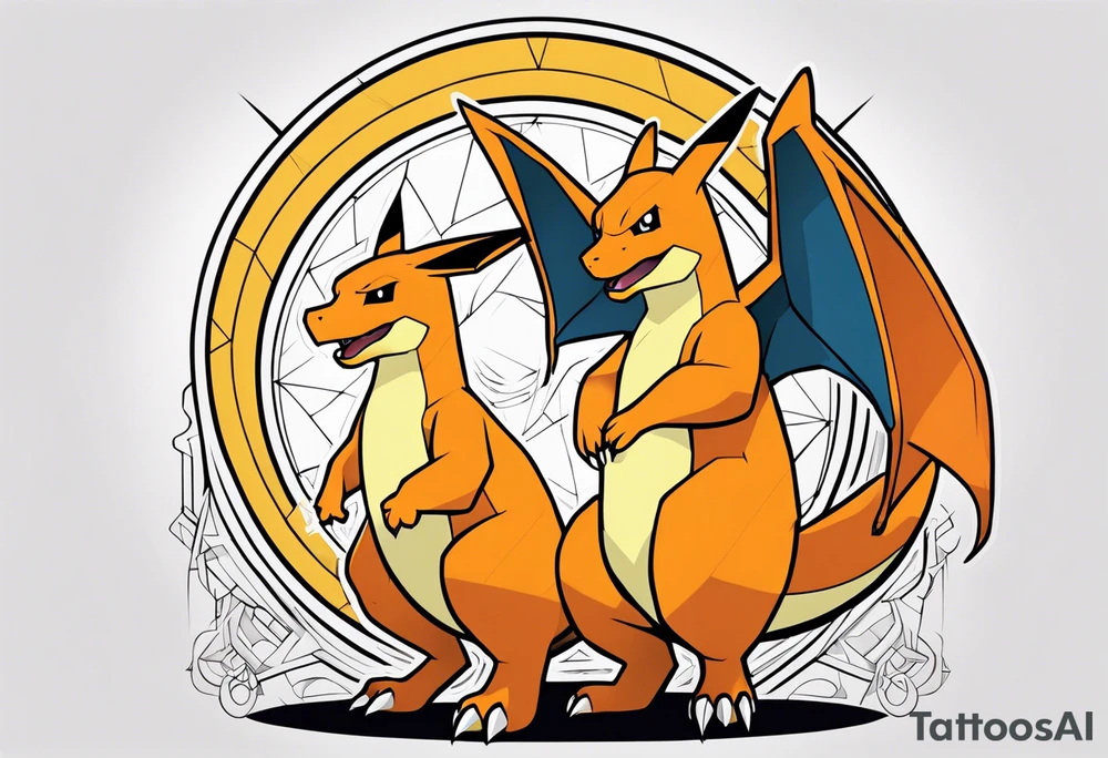 Dad and daughter Charizard and pikachu tattoo idea