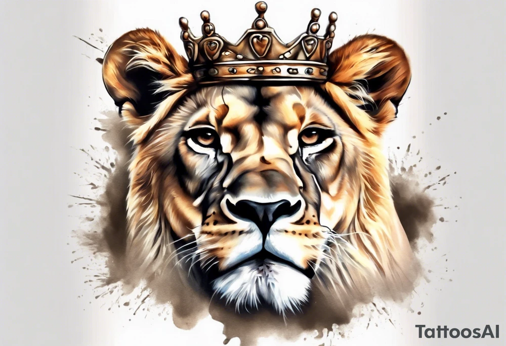 lioness with a crown realistic tattoo idea