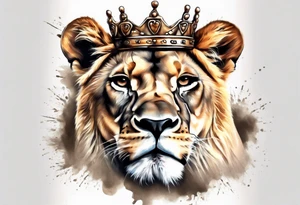 lioness with a crown realistic tattoo idea