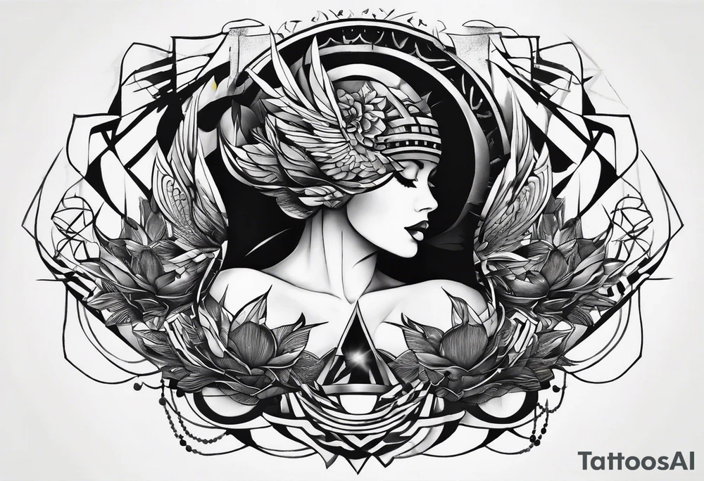 Wide tattoo that appears to be bursting out of the skin, symbolizing freedom. The tattoo should be vibrant and dynamic, with bold lines and colors that evoke a sense of liberation and empowerment. Need to incorporate broken chains. The tattoo should be visually striking and thought-provoking. tattoo idea