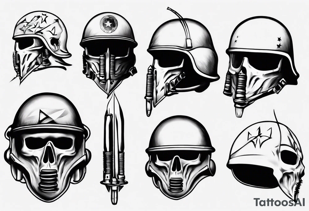army helmet with 3 bullets tattoo idea