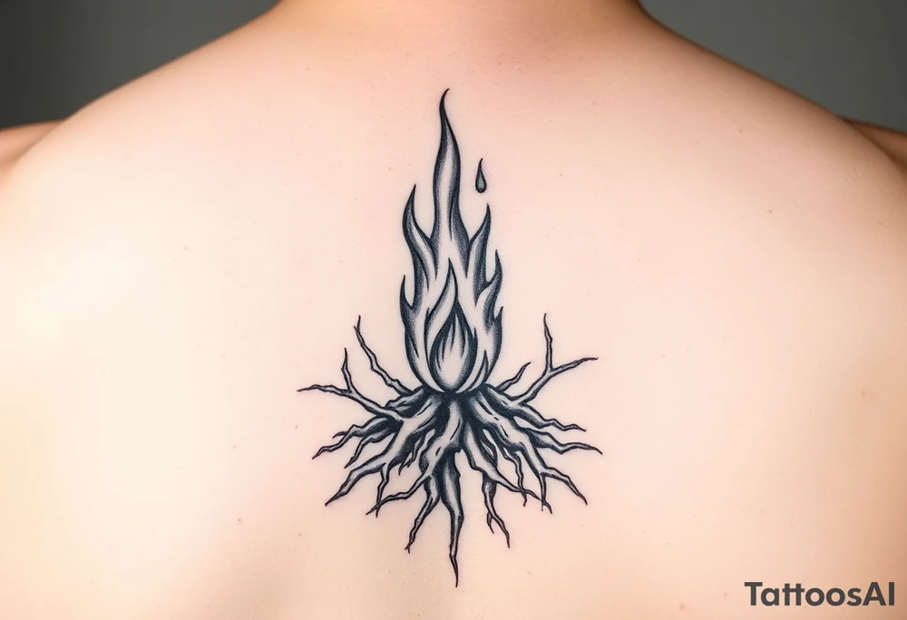 a flame imprisoned in roots tattoo idea