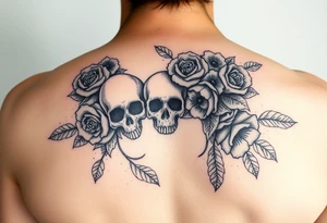 Dark gothic florals with skulls tattoo idea
