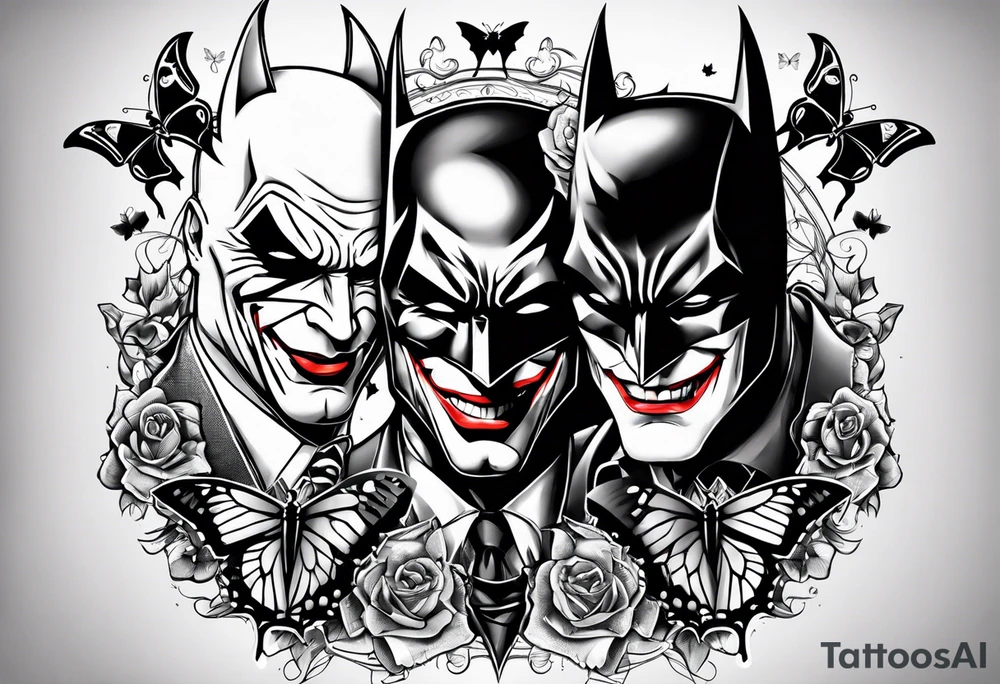 Batman and joker tattoo with butterflies tattoo idea