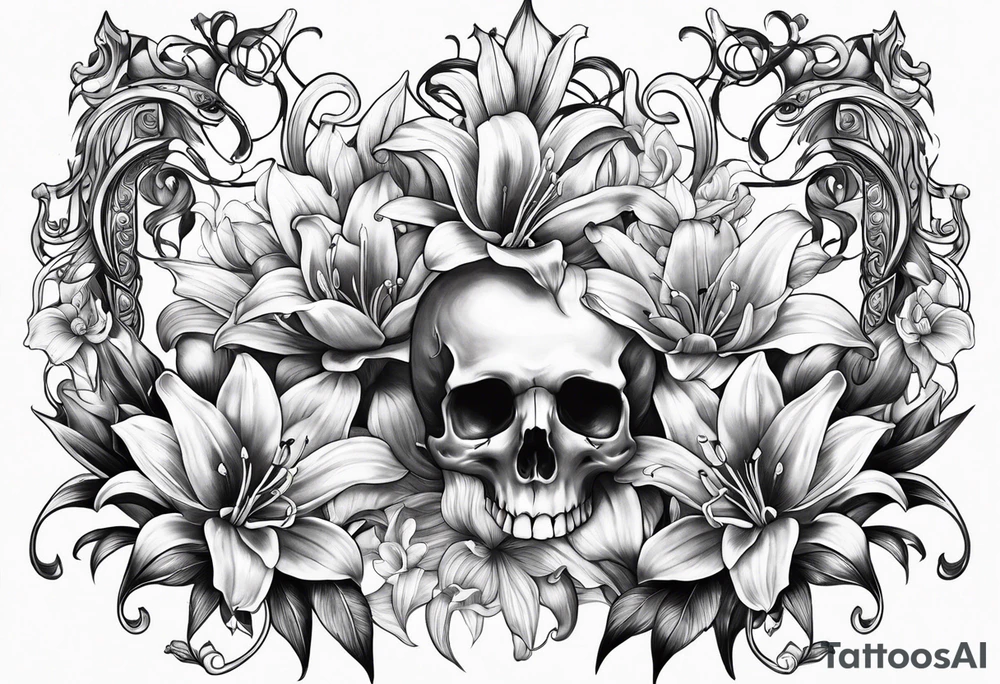 Skulls, lilies, the goddess Mara On the hand tattoo idea