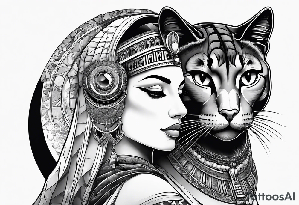 Side profile of cleopatra
 and cat tattoo idea