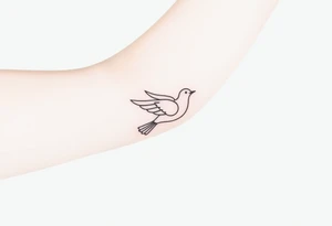 A minimalistic outline of a collared dove, with geometric lines forming its shape in muted gray and white, offering a clean and modern look tattoo idea