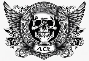 Neck tattoo saying Ace reversed filled in tattoo idea