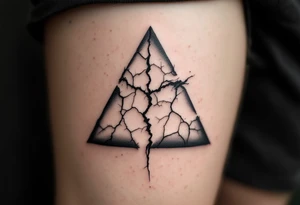 A broken triangle in gray ink with cracked textures, representing resilience and healing. tattoo idea
