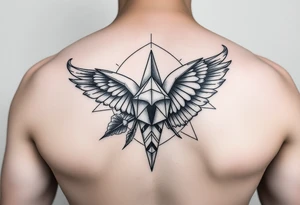 Kombinace býka štíra a panny v geometrickém stylu, žebra pod levým prsem, jednoduché, mužské tattoo idea
