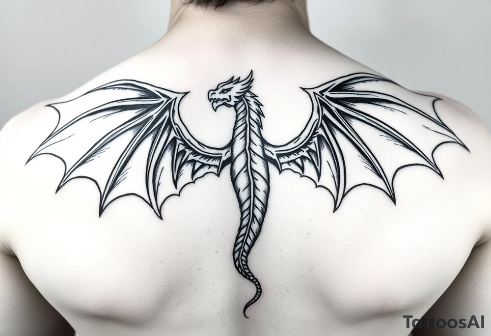 dragon tattoo mystical black and white powerful wings spread full body graphic tattoo idea