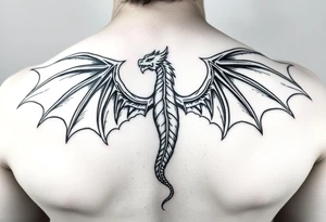 dragon tattoo mystical black and white powerful wings spread full body graphic tattoo idea