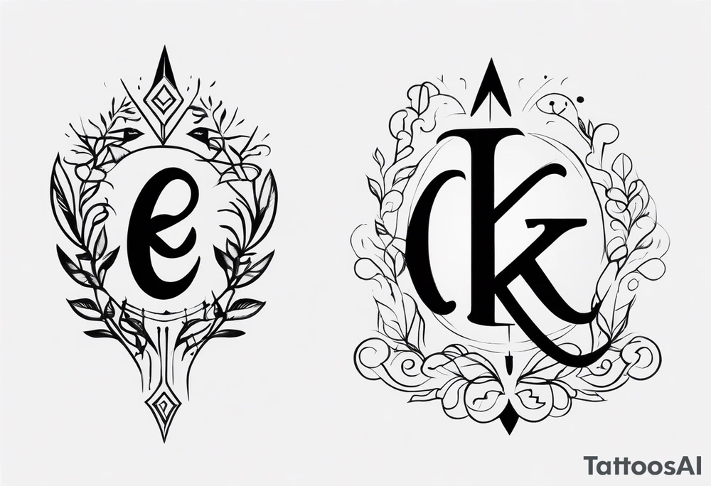 Generate small and minimalistic tattoo that includes the letters: A, K, E, O tattoo idea